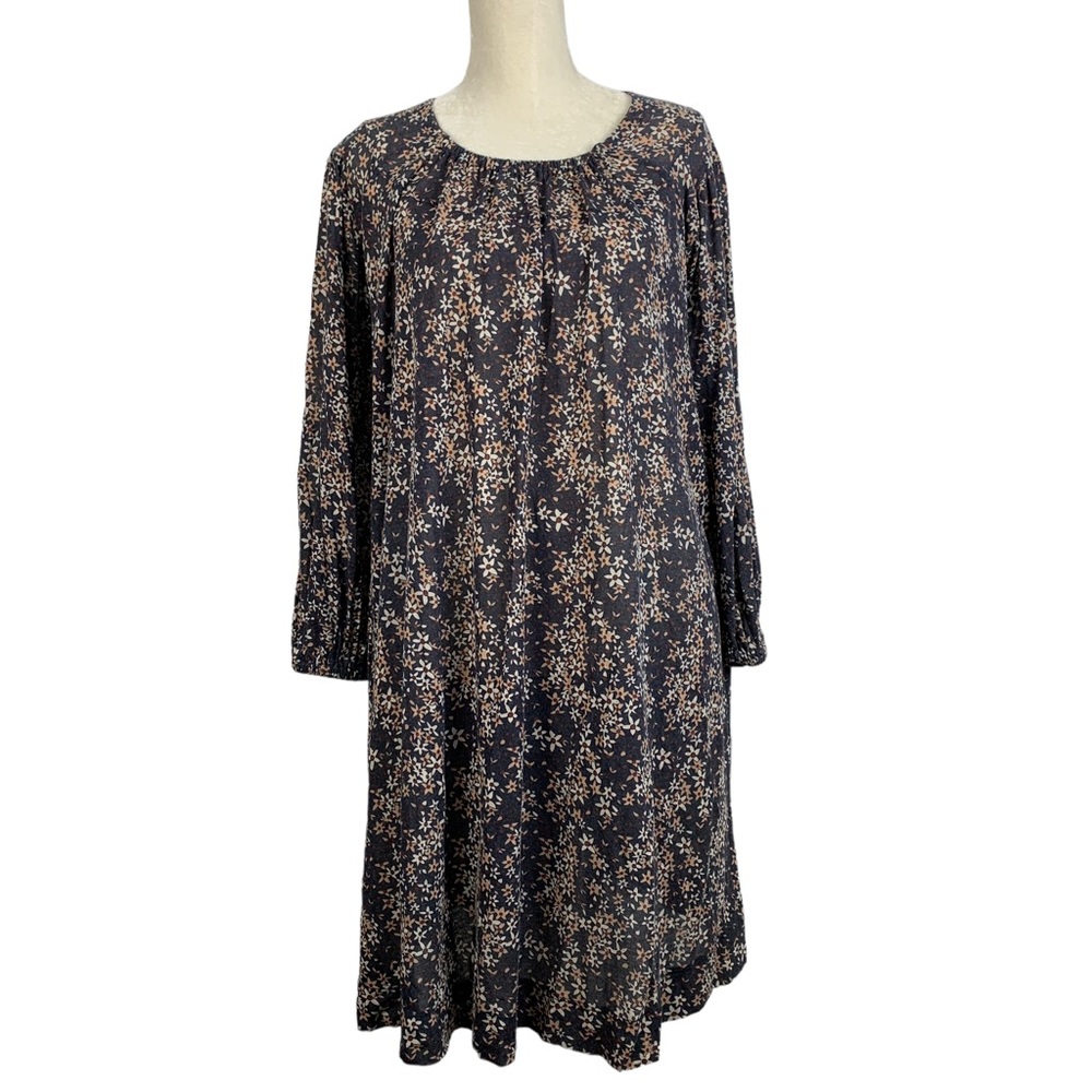 See By Chloe Wool Blend Blue Floral Oversized Long Sleeve Midi Tent Dress Size 2